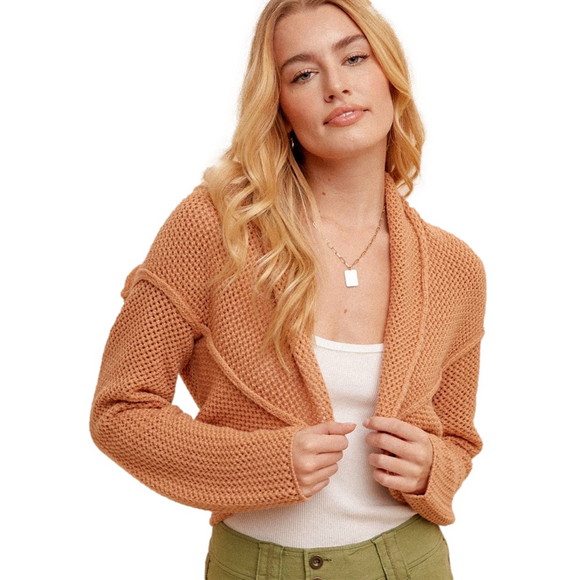 Hem & Thread Sweaters - Hem & Thread Crochet Warm Tan Knit Open shrug Crocheted Bolero Soft Terracotta
